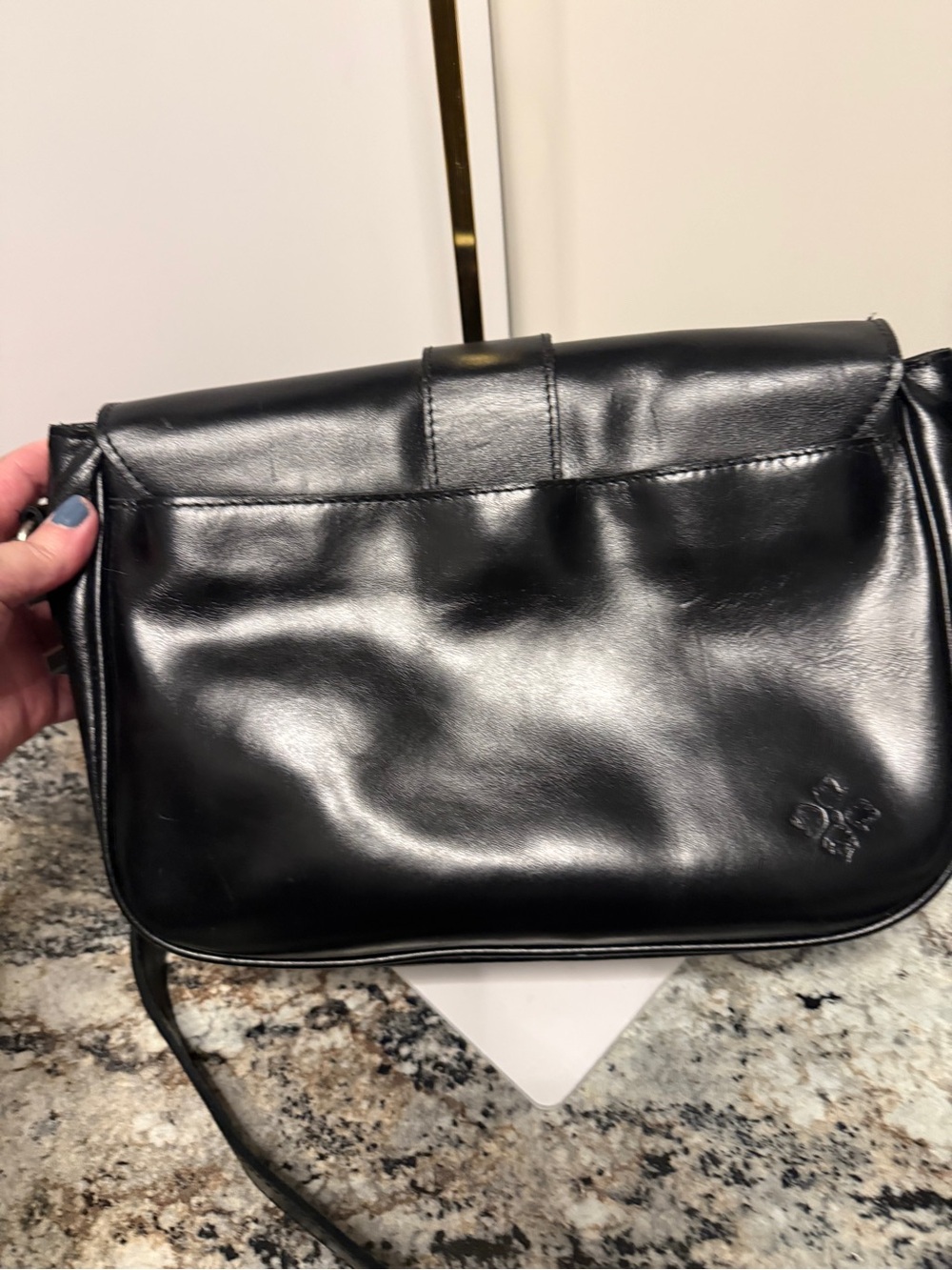 Patricia Nash Classic Black Leather Crossbody Saddle Bag with Decorative Buckle - Picture 7 of 10